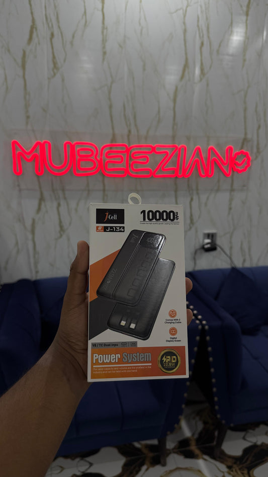 10000mAh Fast Charging Power Bank with LED Display, Dual USB & Type-C Built-in Cables